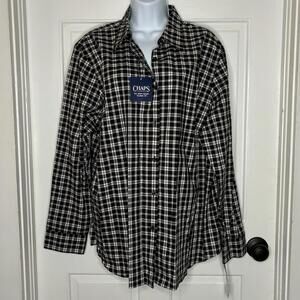 Chap's Women's Black and White Plaid Button-up Shirt - 2X NWT